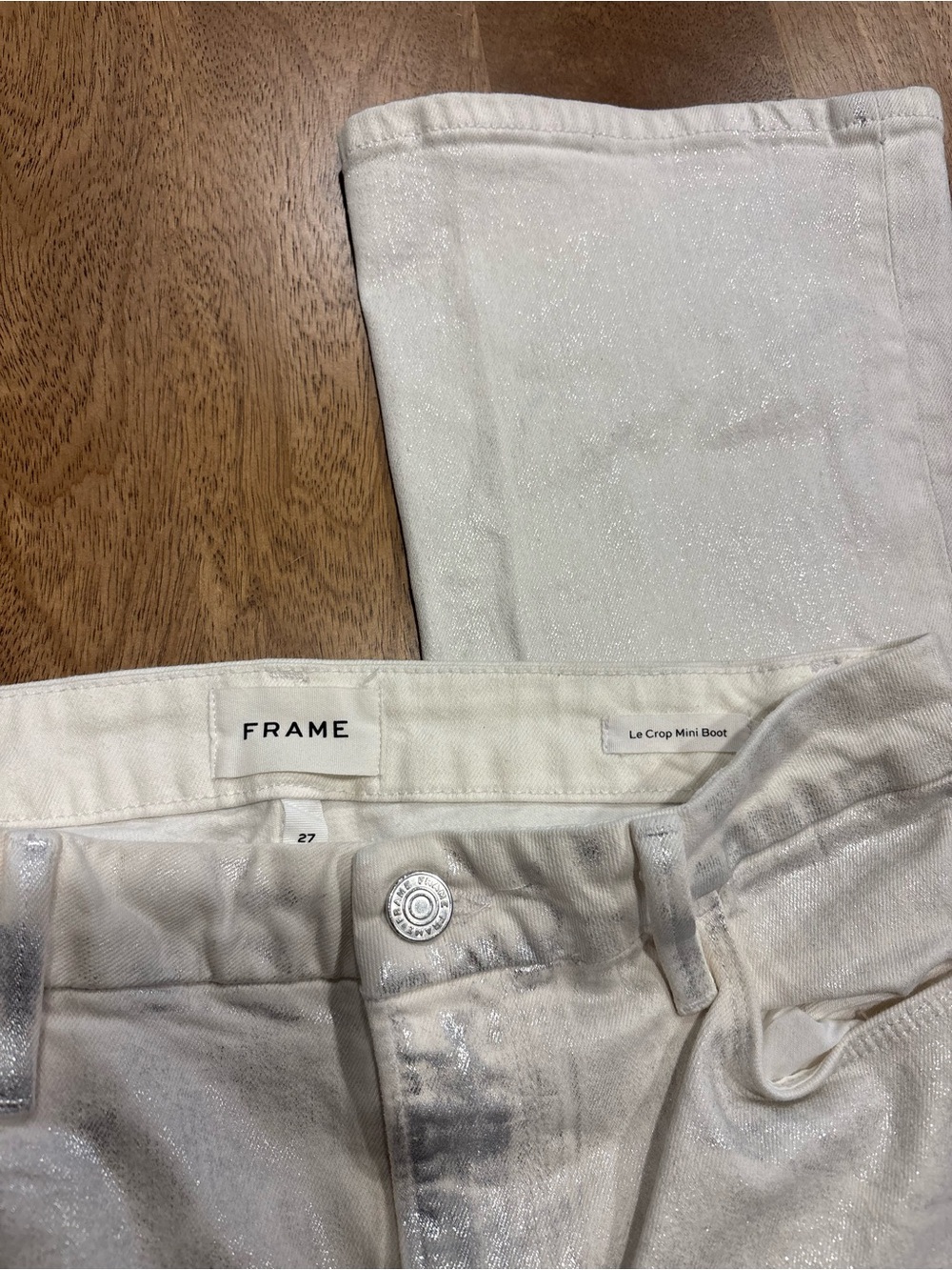 FRAME Le Crop Mini Boot Metallic White Denim Jeans
